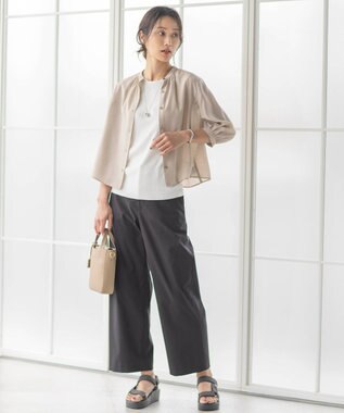 J.PRESS LADIES L 【洗える】リネンストレッチ ワイド パンツ ブラック系