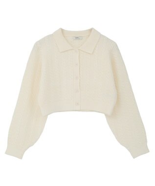 earth music&ecology 襟付きケーブルニットジャケット Ivory
