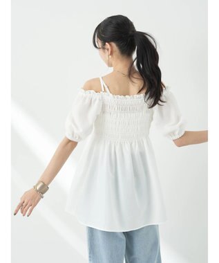 earth music&ecology ２ｗａｙショルダーシャーリングチュニック Off White