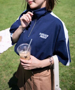 WEGO 刺繍ハーフジップT ネイビー