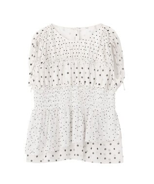 YECCA VECCA ドットMIXシャーリングブラウス Off White