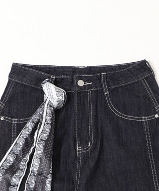 WEGO バンダナ付きリジットワイドデニム デニム濃色