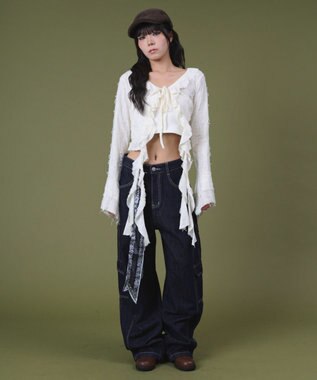 WEGO バンダナ付きリジットワイドデニム デニム濃色