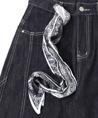 WEGO バンダナ付きリジットワイドデニム デニム濃色