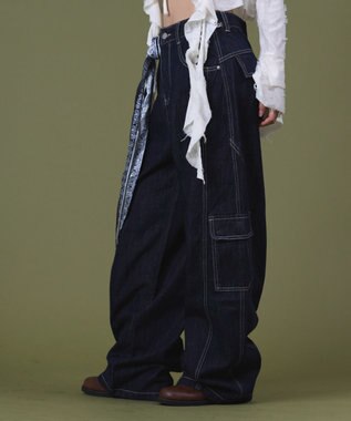 WEGO バンダナ付きリジットワイドデニム デニム濃色