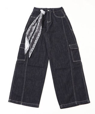 WEGO バンダナ付きリジットワイドデニム デニム濃色