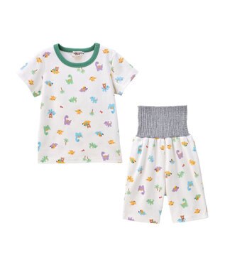 MIKI HOUSE HOT BISCUITS 【80-120cm】 恐竜柄 腹巻き付き 天竺素材 半袖パジャマ マルチカラー