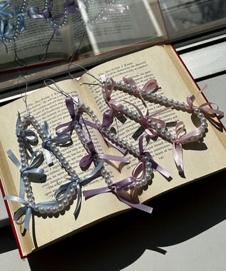 WEGO リボンパールストラップキーホルダー パープル