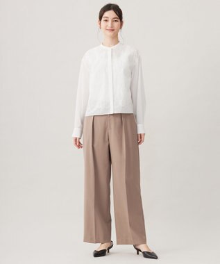 自由区 L 【洗える】シアーエンブロイダリークロップド丈 ブラウス オフ