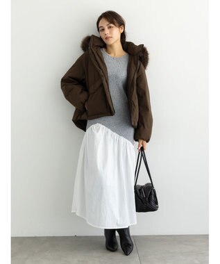 Te chichi 【宮本茉由着用】リブニットドッキングアシメワンピース グレー