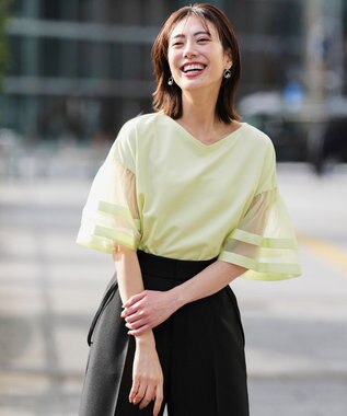 ANY SIS L ゆるVネックチュールフリル袖 プルオーバー