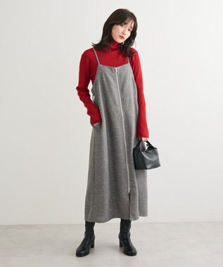 Green Parks フロントＺＩＰツイードキャミワンピース Gray