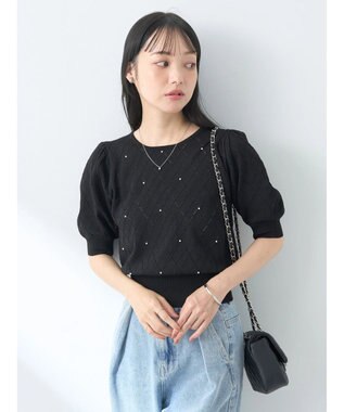 earth music&ecology アーガイルスカシパールニットプルオーバー Black