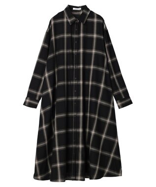 Green Parks ビエラチェックシャツワンピース Black