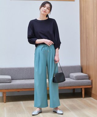 ANY 【ウエストゴム】イージーケアライトストレッチワイドパンツ ブルー