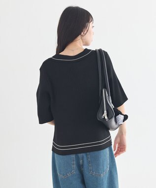 earth music&ecology 【予約】ラインカラーポロニット ブラック