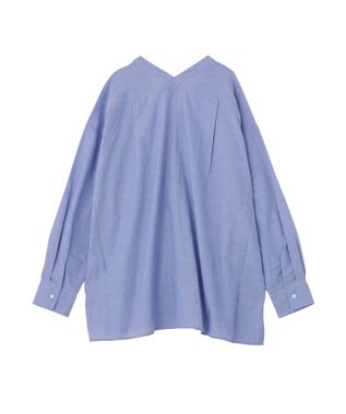 Green Parks 綿麻混Ｖネックオーバーサイズシャツ Sax