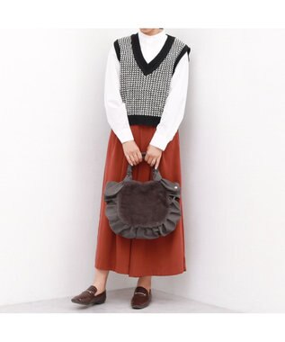 UNBILLION カシュカシュ cachecache / 下がりリボンエコファーコンビラウンドトート GY