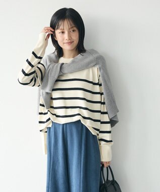CRAFT STANDARD BOUTIQUE 洗える/とてもちラグランニットプルオーバー Border Ivory
