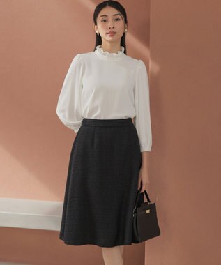 組曲 【KUMIKYOKU NAVY】ジョーゼットシフォン スタンドフリルブラウス パールホワイト系