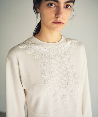 GRACE CONTINENTAL エスニック刺繍ニットワンピース ホワイト