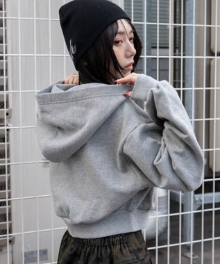 WEGO グラフィックショートZIPパーカー 杢グレー