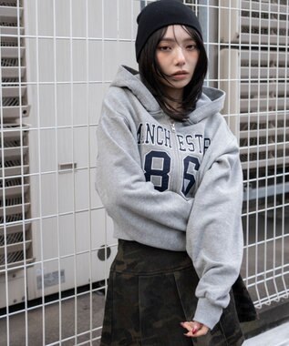 WEGO グラフィックショートZIPパーカー 杢グレー