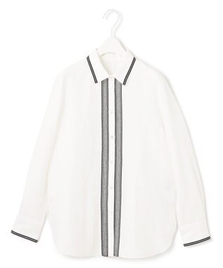 ICB 【日本製】 コットンリネンタンブラー ブラウス オフホワイト×ブラック系