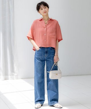 23区 【接触冷感】23区DENIM サマー ストレート ワイド パンツ ウォッシュドブルー系