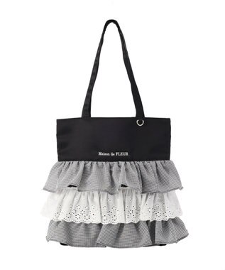 Maison de FLEUR サテンフロントフリルスクエアトートバッグ Gingham Check