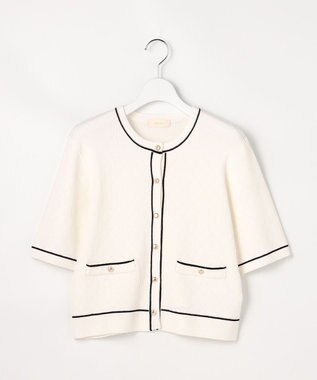 ANY SIS バイカラーニット カーディガン オフ×ブラック