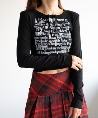 WEGO ヘンリーネックグラフィックピチトップス ブラック