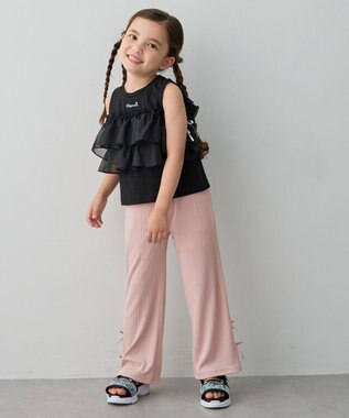ANY KIDS ランダムリブ ワイドフレアパンツ ピンク