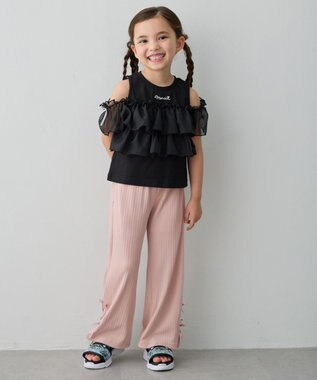 ANY KIDS ランダムリブ ワイドフレアパンツ ピンク
