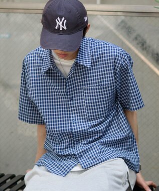 WEGO クロップドSSマイクロチェックシャツ ブルーチェック1