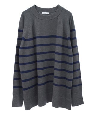 CRAFT STANDARD BOUTIQUE 洗える/とてもちラグランニットプルオーバー Border Gray