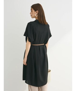 Green Parks ＳＥＴ２点　合皮ベルト＋ミディシャツワンピース Black