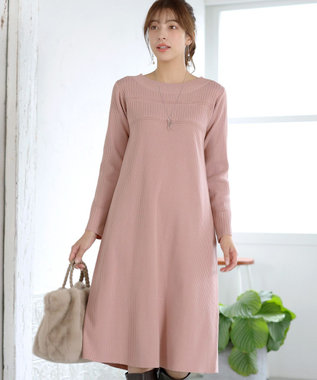 Tiaclasse 【洗える】リブ切替デザインニットワンピース