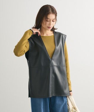 Green Parks もちっと袖配色ボートネックニットプルオーハ Green