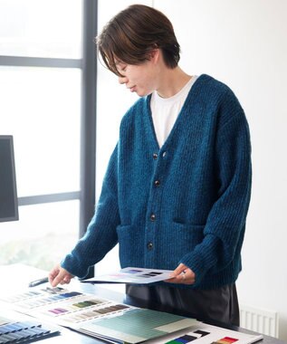 UNFILO MENS 【男女兼用】へアリー ニットカーディガン ブルー グリーン