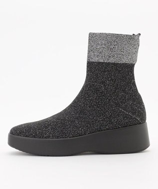 steppi 【防水/洗える】プラットフォーム ストレッチブーツ ブラック×シルバーラメ