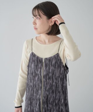 Green Parks もちっと袖配色ボートネックニットプルオーハ Ecru