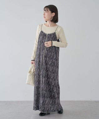 Green Parks もちっと袖配色ボートネックニットプルオーハ Ecru