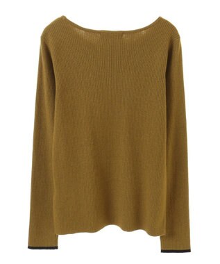 Green Parks もちっと袖配色ボートネックニットプルオーハ Green