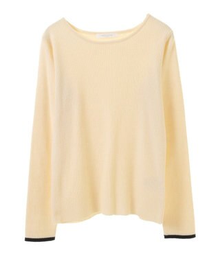 Green Parks もちっと袖配色ボートネックニットプルオーハ Ecru