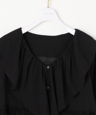 ANY SIS 【洗える】シアーヴィンテージライクラッフル ブラウス ブラック