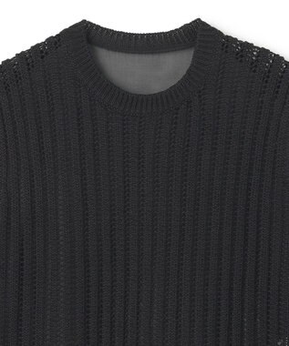 BEIGE， 【洗える】ALOE / コットンメッシュオーガンジーノースリーブニット Black