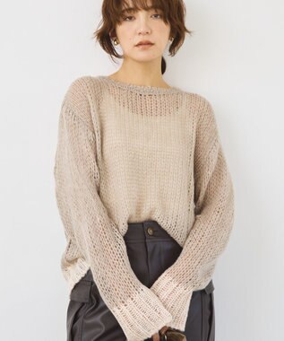 AMERICAN HOLIC モヘアライク配色ニットプルオーバー Gray Beige