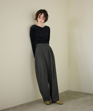 #Newans 【洗える】スラントフロントコクーンパンツ グレー