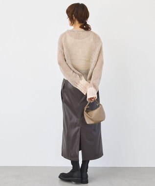 AMERICAN HOLIC モヘアライク配色ニットプルオーバー Gray Beige